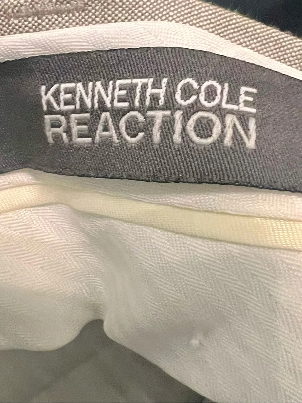 Kenneth Cole Reaction Linen Blend Trousers 34x32 Taupe Flat Front Chinos